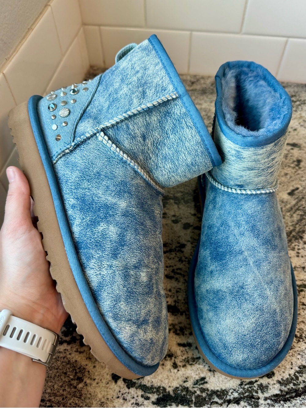 2018 UGG Classic Mini Studded Bling boots in Light Denim. Size 8. Like new.